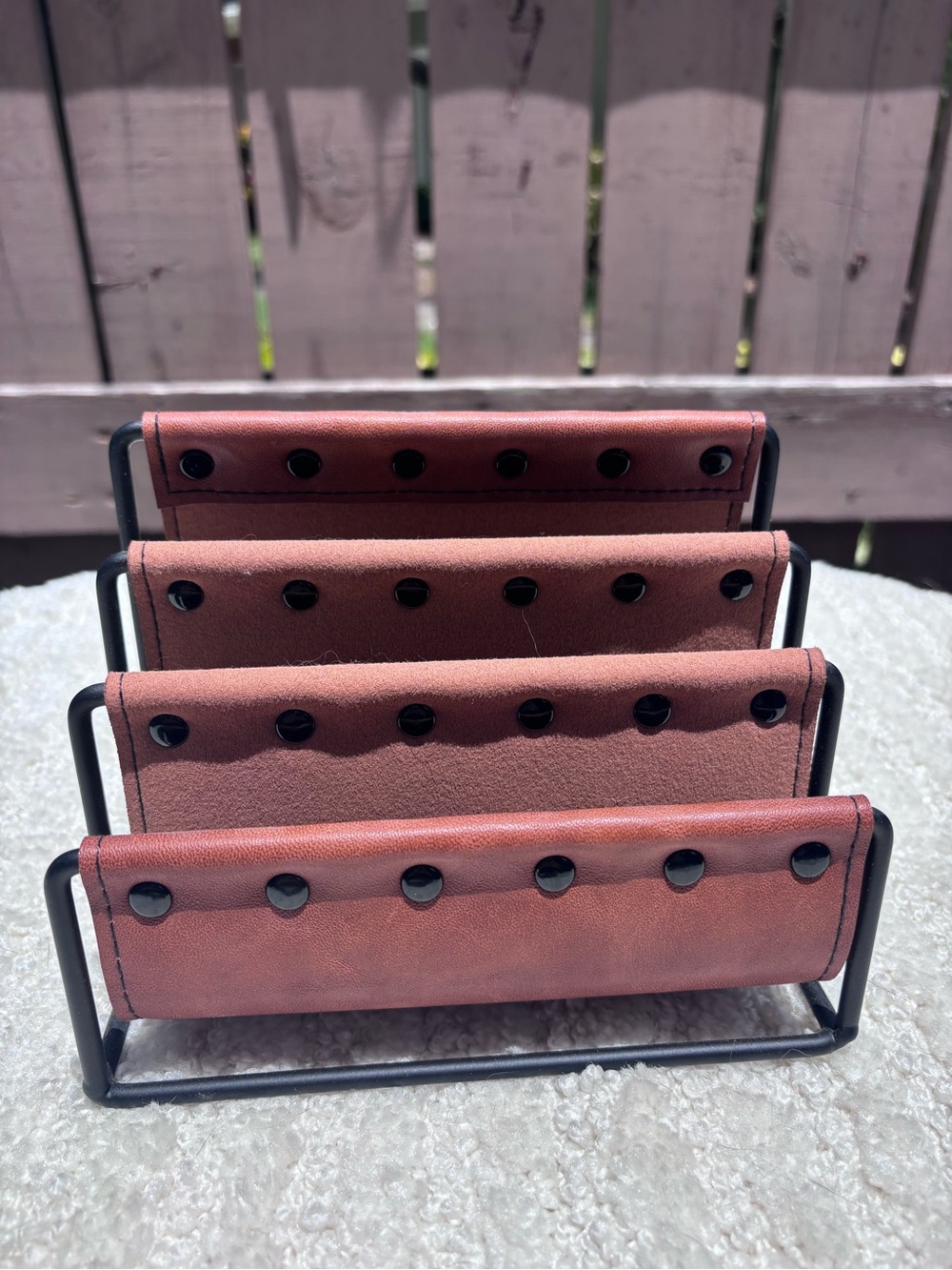 Rust Brown Leather Letter Holder with Black Metal Frame - Picture 2 of 6